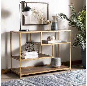 Reese Walnut And Gold Liquid Geometric Console Table