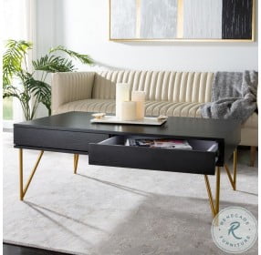 Pine Black And Gold Iron Two Drawer Cocktail Table