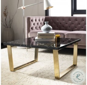 Carmen Black Marble Veneer And Brass Leg Square Cocktail Table