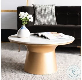 Mila White Marble And Brass Pedestal Cocktail Table