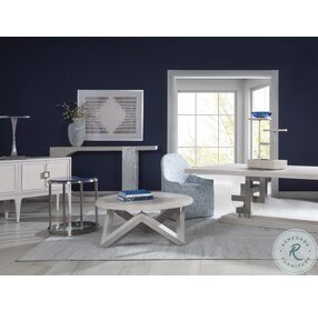 Signature Designs Blue And Brushed Stainless Steel Ultramarine Round End Table