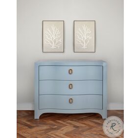 Cora Light Blue Textured Linen 3 Drawer Curved Front Chest