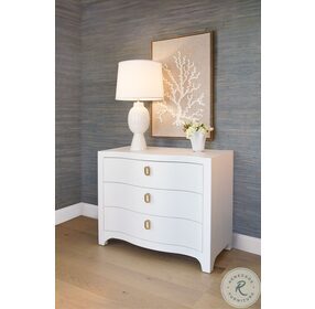 Cora White Textured Linen 3 Drawer Curved Front Chest