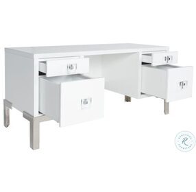 Cosby White Lacquer And Nickel 4 Drawer Desk