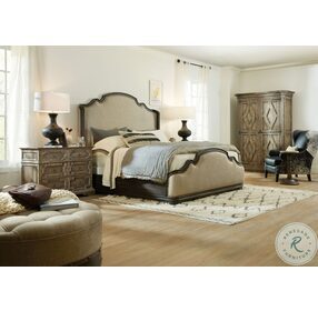 Fayette Beige And Antique Varnish Rich Dark Queen upholstered Bed