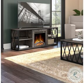 City Park Dark Gray Hickory 60" TV Stand With Electric Fireplace