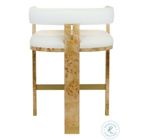 Cruise Matte Burl Wood And White Linen Counter Height Stool