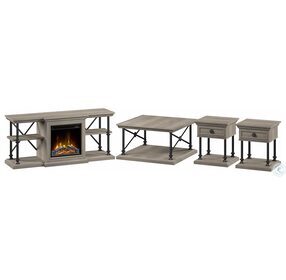 Coliseum Driftwood Gray 60" TV Stand with Fireplace And Occasional Tables