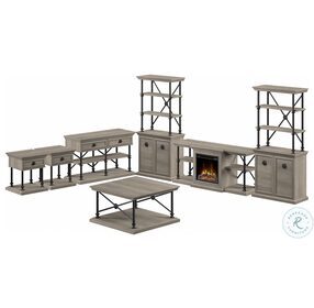 Coliseum Driftwood Gray 60" TV Stand with Fireplace And Bookcases,  Occasional Tables