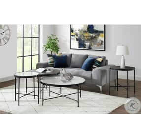 Carlo White Marble Top And Black Round Coffee Table