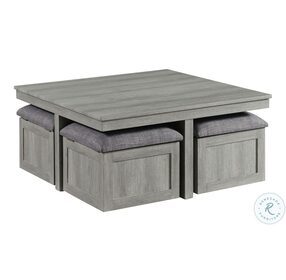 Dawson Light Grey Occasional Table Set with Four Storage Stools