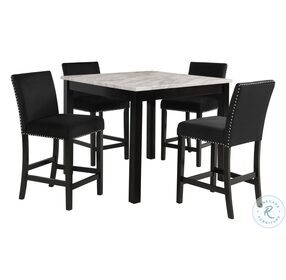 Celeste Espresso 5 Piece Marble 42" Counter Height Dining Set With Black Chairs