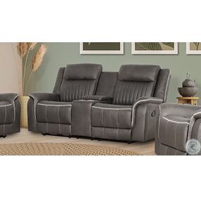Enzo Gray Power Reclining Console Loveseat Power Headrest And Footrest