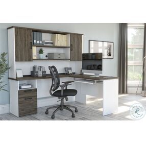 Norma Walnut Grey And White 71" L Shaped Desk With Hutch