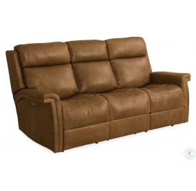 Poise Brown Leather Power Recliner Living Room Set With Power Headrest