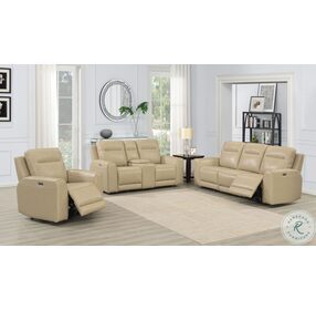 Doncella Sand Leather Power Reclining Console Loveseat