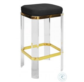 Dorsey Black Shagreen Cushion Acrylic And Brass Accents Counter Height Stool