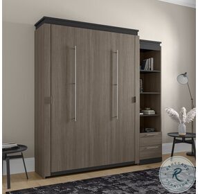Orion Bark Gray And Graphite 84" Queen Murphy Bed And Narrow Shelving Unit With Drawers