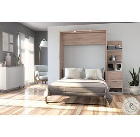 Cielo Rustic Brown And White 79" Full Murphy Bed With Storage Cabinet