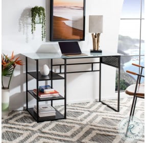 Xyla White Marble Glass And Black Glass Top Desk