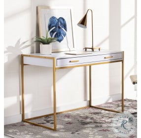 Elodie White And Gold 1 Drawer Desk