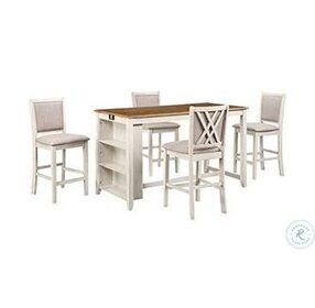 Amy Bisque And Brown 5 Piece Counter Height Dining Set