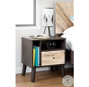 Piperton Dark Charcoal And Natural Large 1 Drawer Nightstand