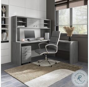 Echo Modern Gray 72" L Shaped Computer Desk with Hutch