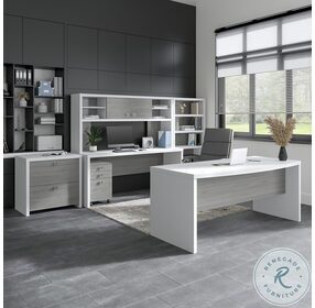 Echo Pure White And Modern Gray 72" Bow Front Desk