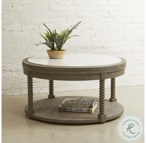 Accents Warm Natural And White Marble Top Cocktail Table
