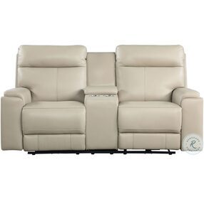 Bryluxe Taupe Leather Power Reclining Console Loveseat