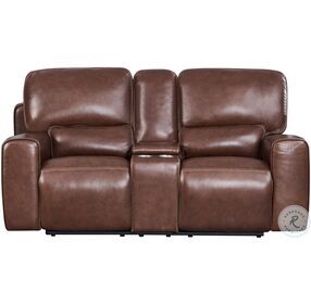 Bravado Brown Power Reclining Console Loveseat with Power Headrest And Footrest