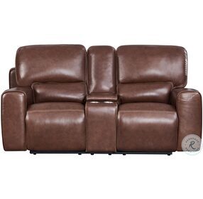Broadway Brown Power Reclining Console Loveseat with Power Headrest And Footrest