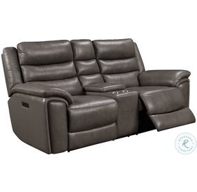 Destin Grey Leather Power Reclining Console Loveseat with Power Headrest