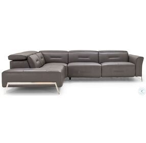 Enzo Dark Gray Leather Power Reclining LAF Sectional with Adjustable Headrest