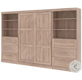 Pur Rustic Brown 131" Full Murphy Bed and 2 Shelving Units with Drawers