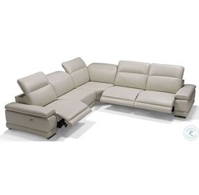 Escape Light Gray Leather Power Reclining Sectional with Adjustable Headrest