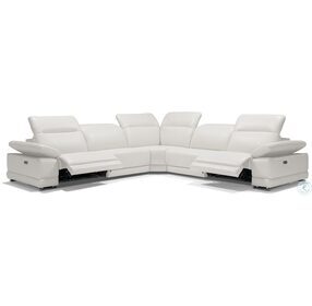 Escape White Leather Power Reclining Sectional with Adjustable Headrest