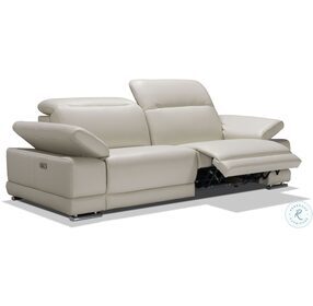 Escape Light Gray Leather Power Reclining Loveseat with Adjustable Headrest