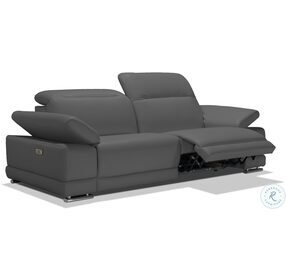 Escape Dark Gray Leather Power Reclining Sofa with Adjustable Headrest