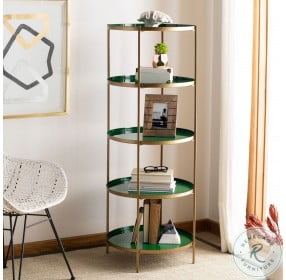 Tia Hunter Green And Brass Round 5 Tier Etagere