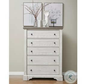 Valley Ridge Distressed White And Rustic Gray 5 Drawer Chest