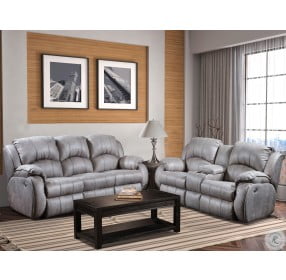 Cagney Nickel Power Reclining Double Reclining Sofa with Power Headrest