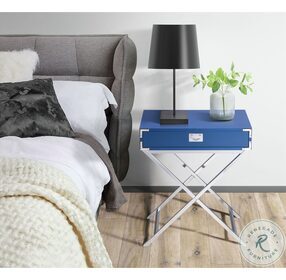 Estelle Glossy Blue And Silver Nightstand