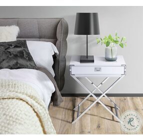 Estelle White And Silver Nightstand
