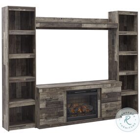Derekson Rustic Multi Gray Small 4 Piece Entertainment Wall with Electric Fireplace