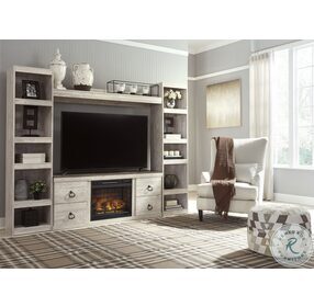 Willowton Whitewash 60" TV Stand with Electric Fireplace