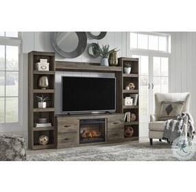 Trinell Rustic Brown 60" TV Stand with Electric Fireplace