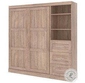 Pur Rustic Brown 84" Full Murphy Bed and Shelving Unit with Drawers