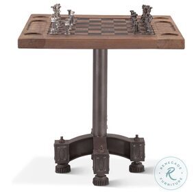 Rustic Revival Brown Industrial Teak Chess Table Set